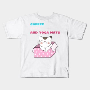 Coffee cats and yoga mats funny yoga and cat drawing Kids T-Shirt